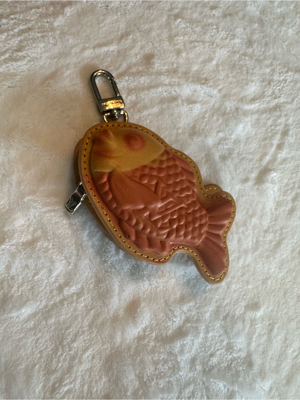 Designer Inspired Koi Shaped Bag charm / coin pouch - Brown/Gold